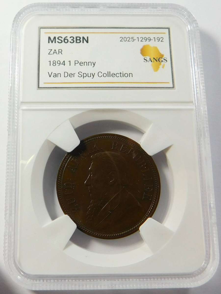 Paul Kruger ZAR Penny 1894: Sangs MS 63 BN