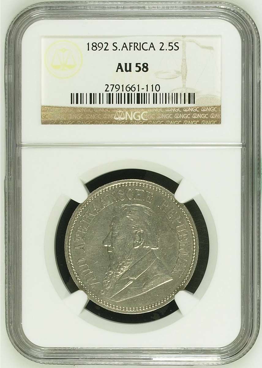 Paul Kruger ZAR Half Crown 1892: NGC AU 58
