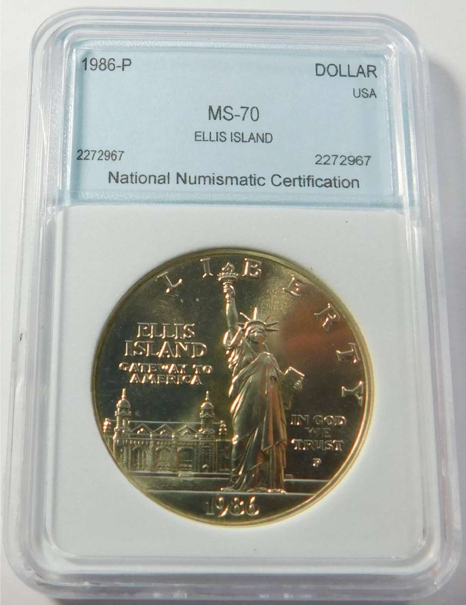 USA Silver Dollar 1986P (Ellis Island) NNC MS70