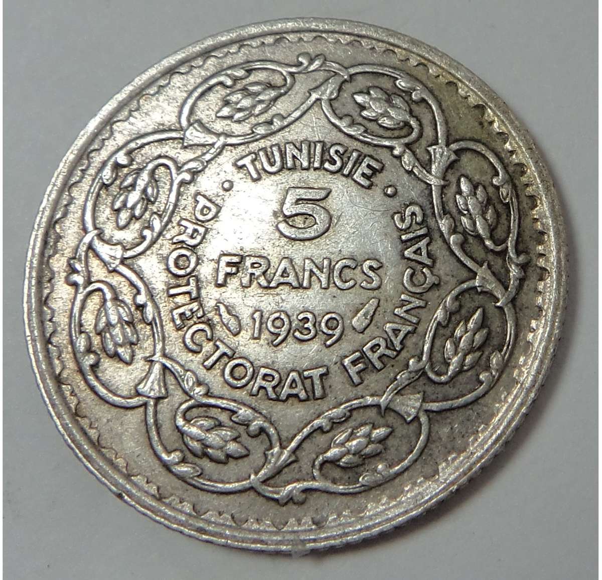 Tunisia, Silver 5-Francs of 1939