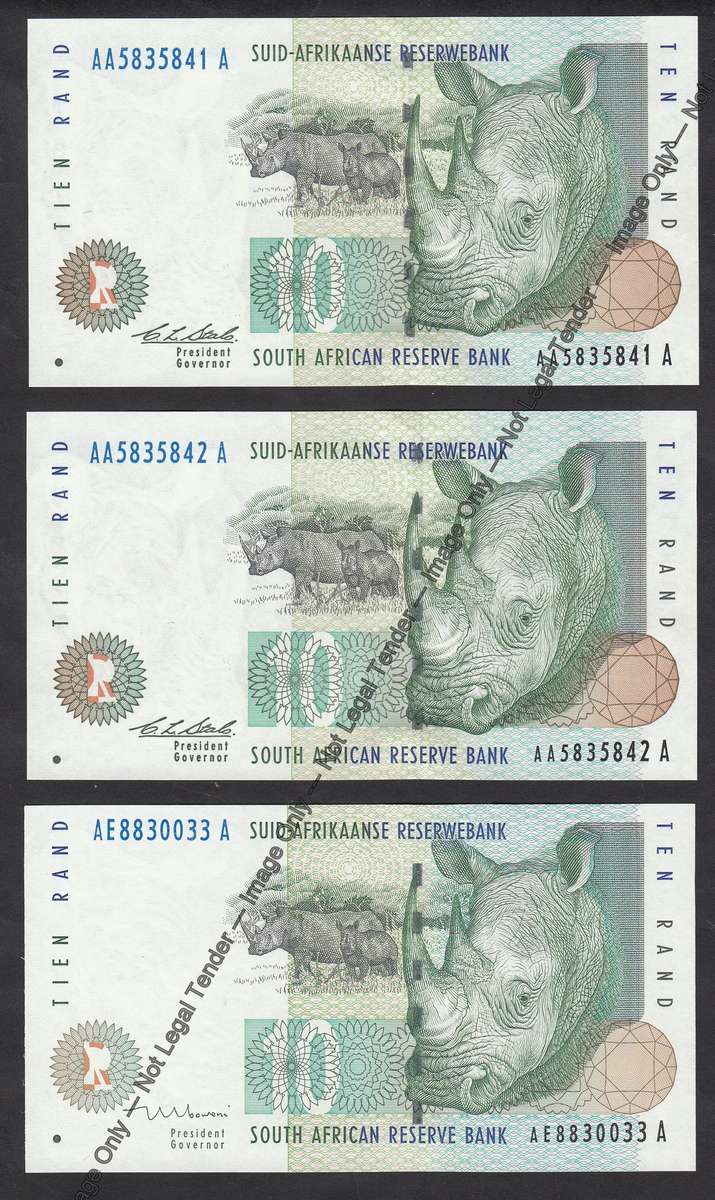 2 x C. Stals R10 Notes in Sequential Order plus Mboweni R10 note.