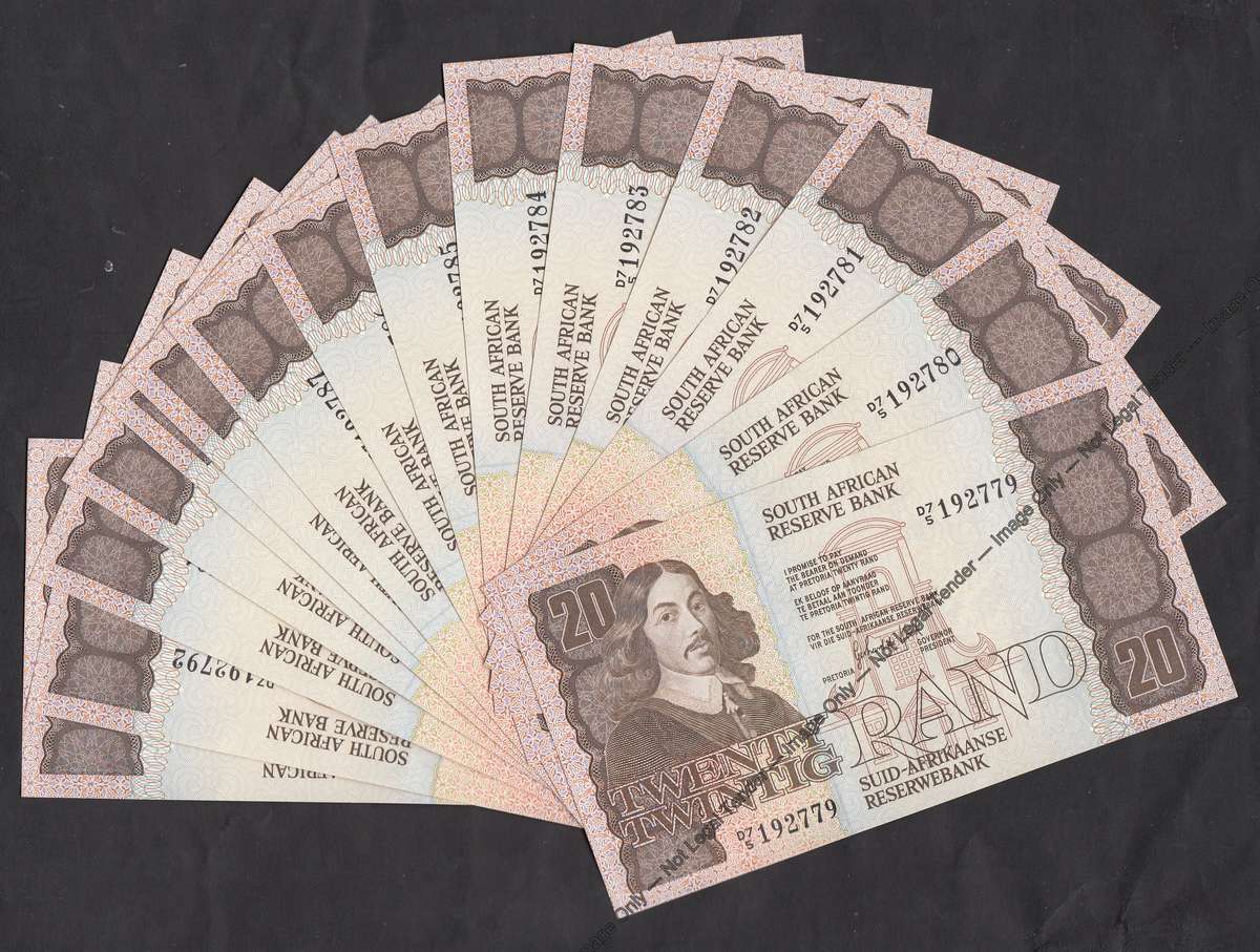 15 x G. de Kock R20 Notes of 1984 in Serial Number Order