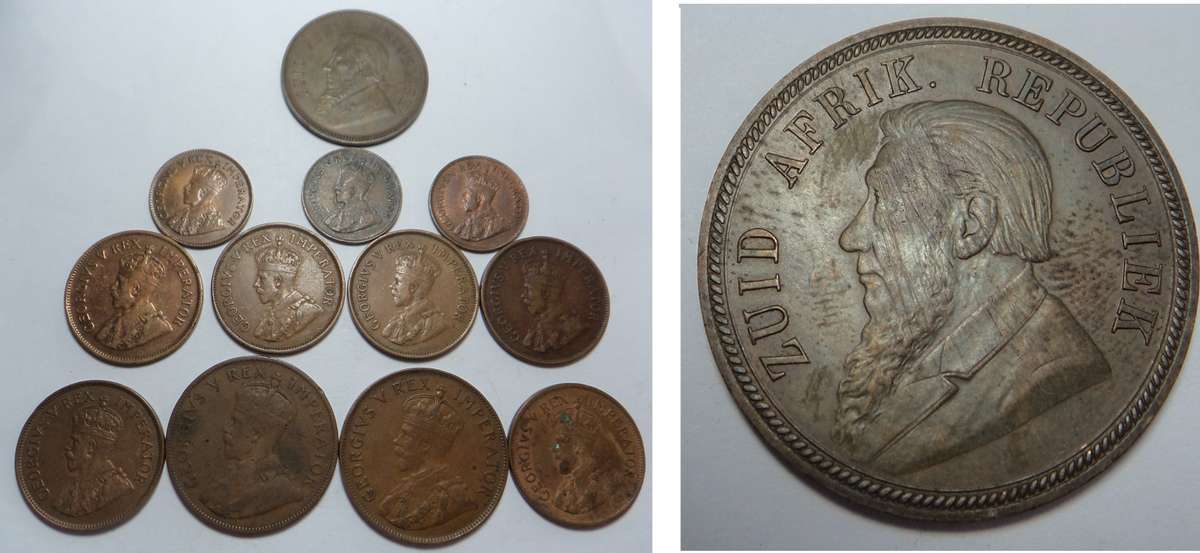 Kruger Penny &  King George V Union of SA Copper Coins