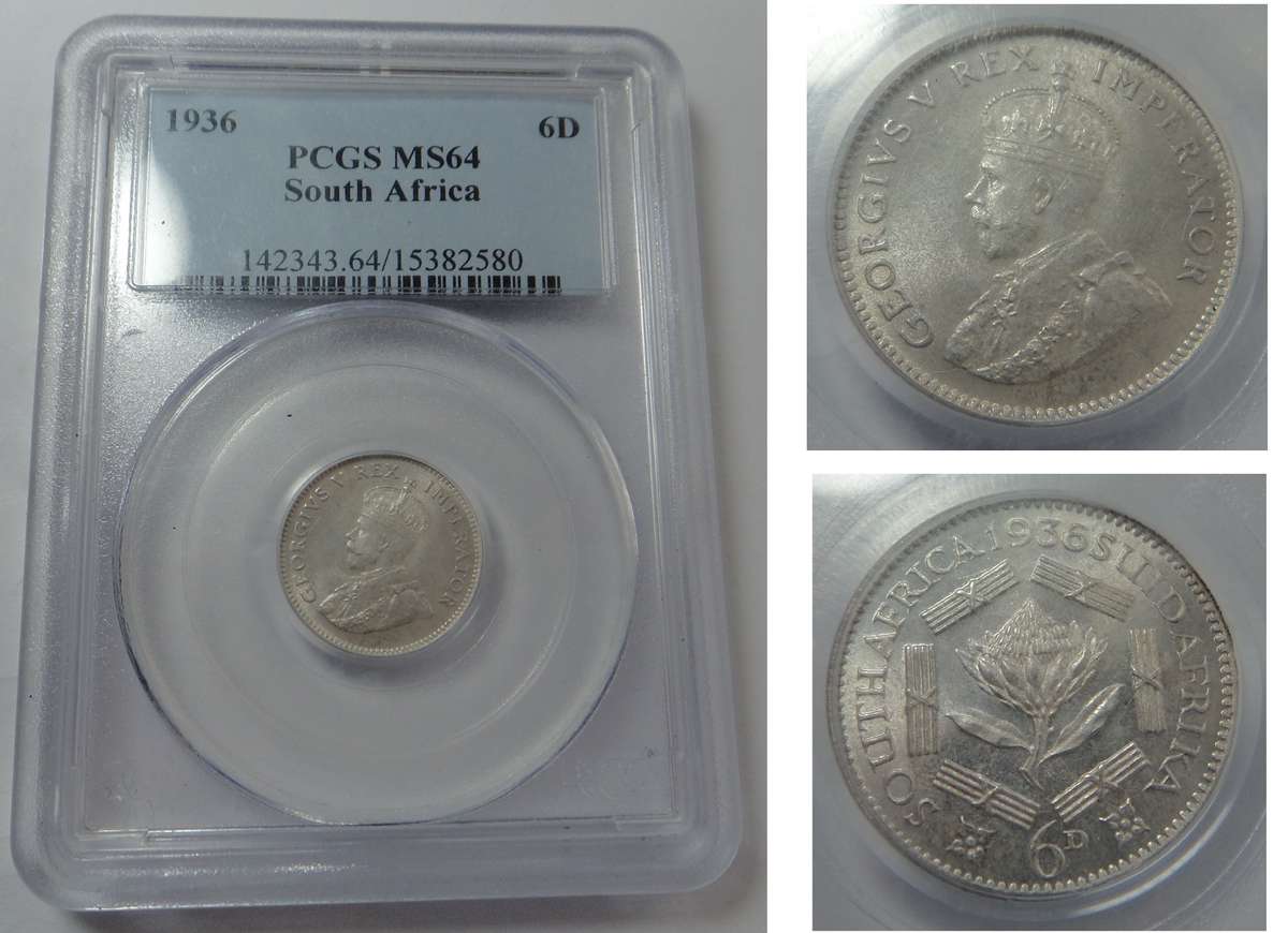 Union of SA: Sixpence 1936: PCGS MS 64
