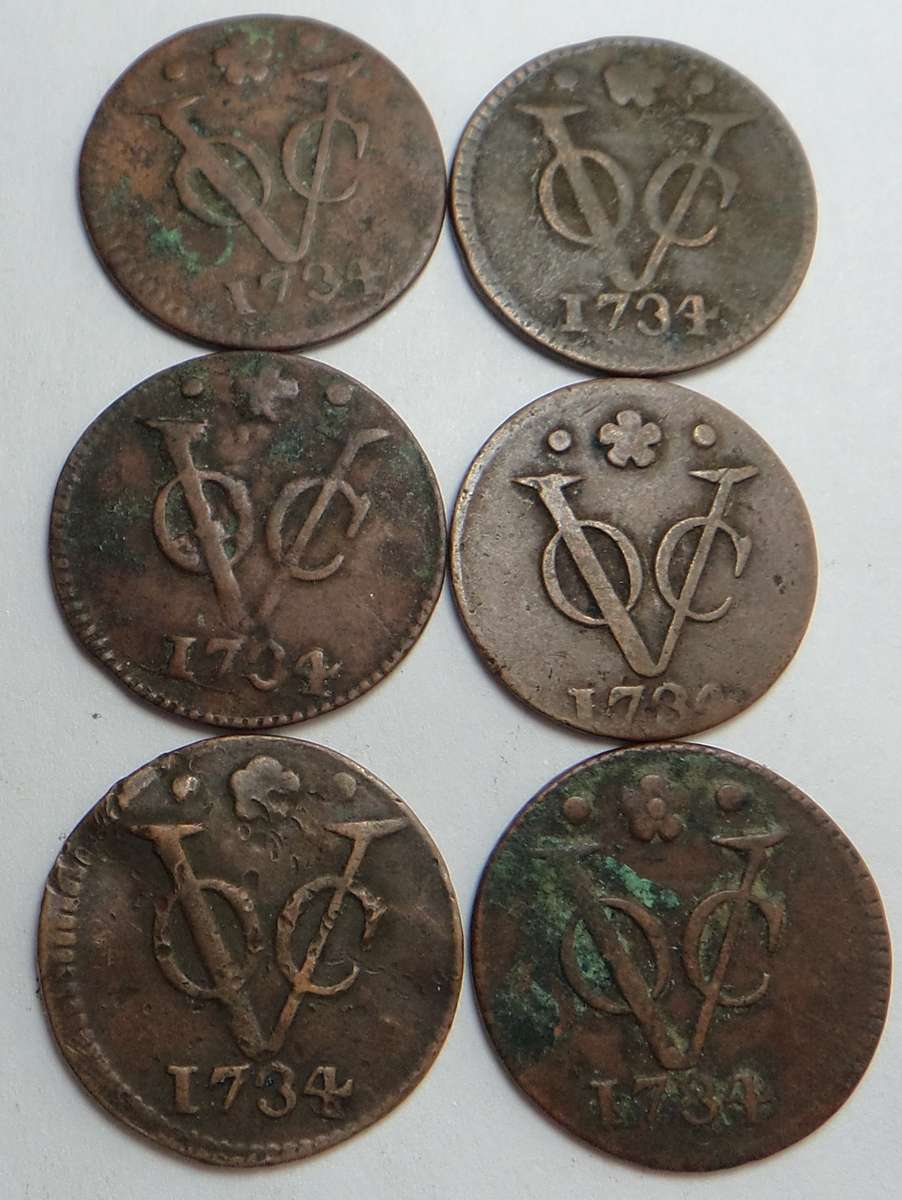 Six VOC Doits of Holland all dated 1734