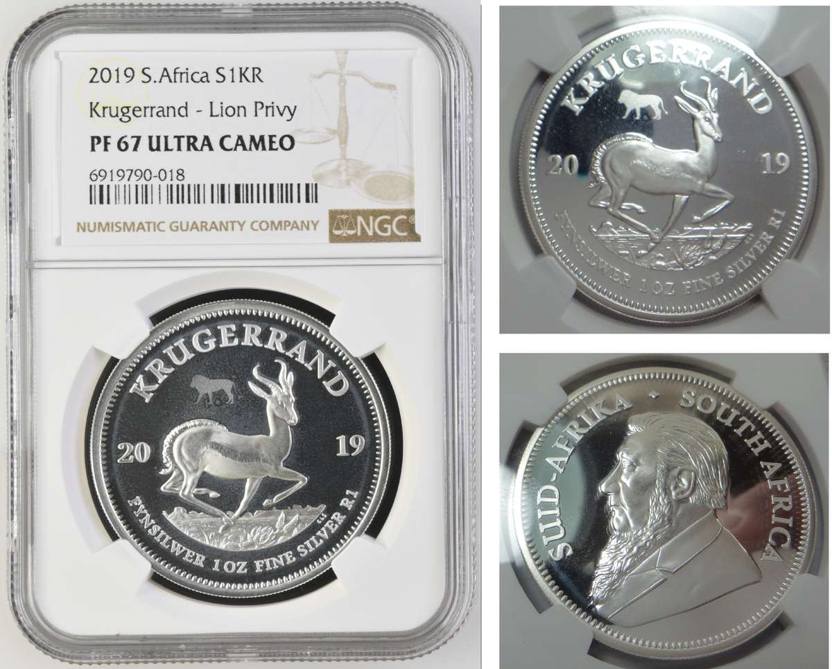 2019 Silver Krugerrand (Lion Privy) NGC PF 67 Ultra Cameo