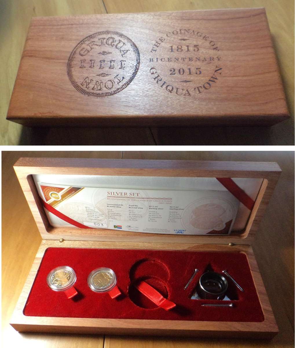 Griqua Town UNC & Proof R5s of 2015 in original box