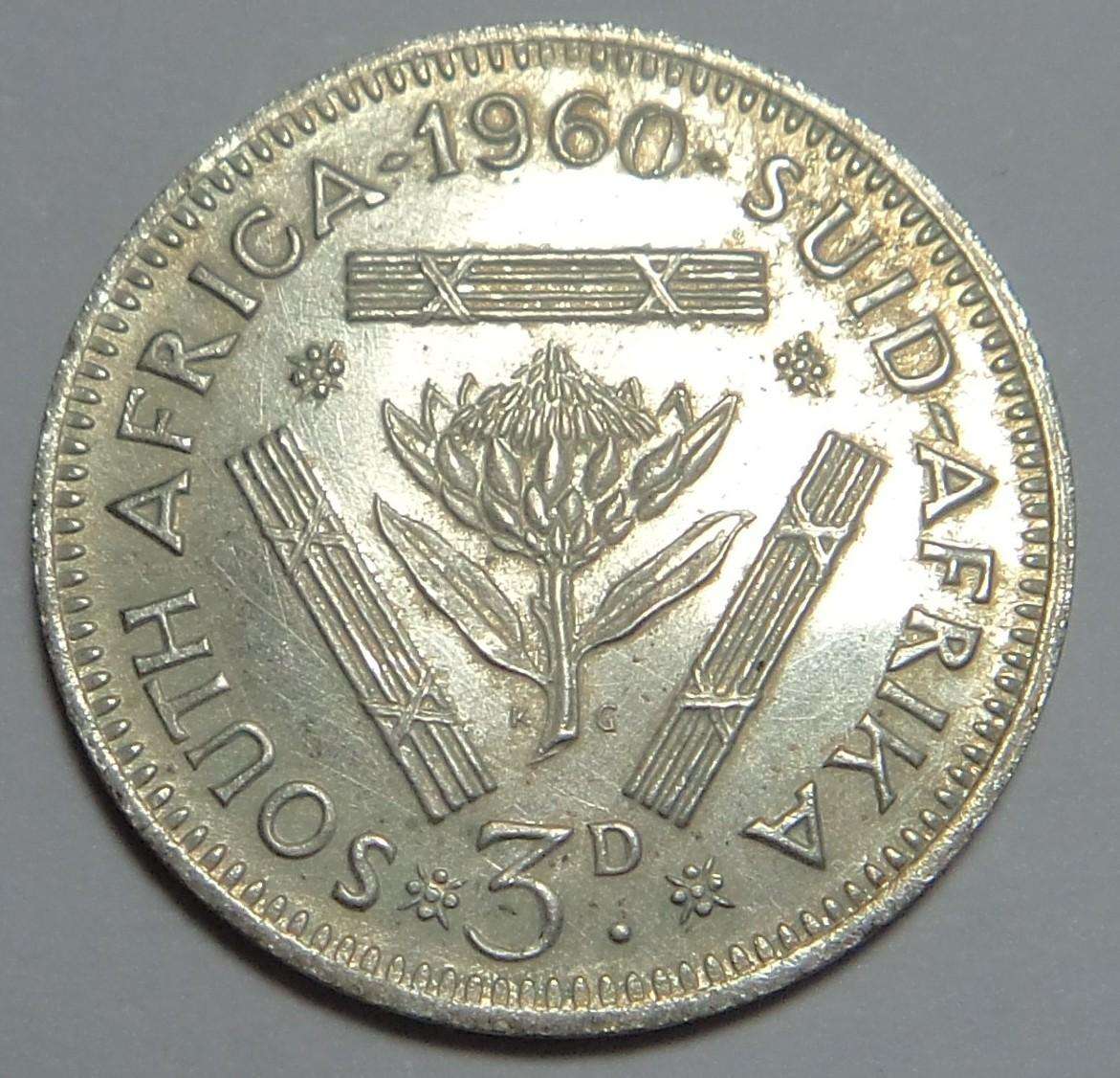 Union of South Africa: Low Mintage Tickey of 1960 (6 available)