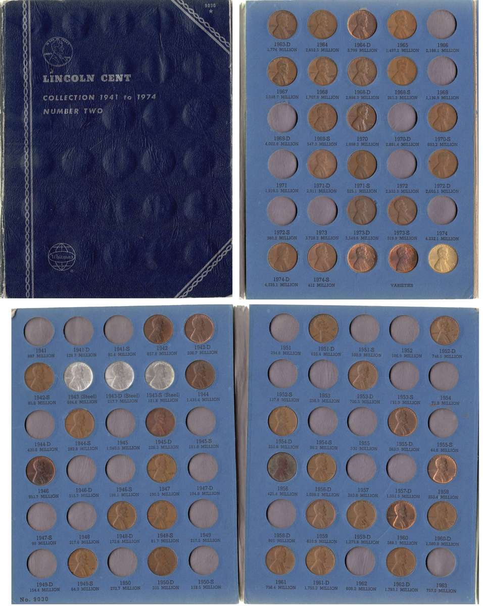 Collection of USA Lincoln 1c coins in display album