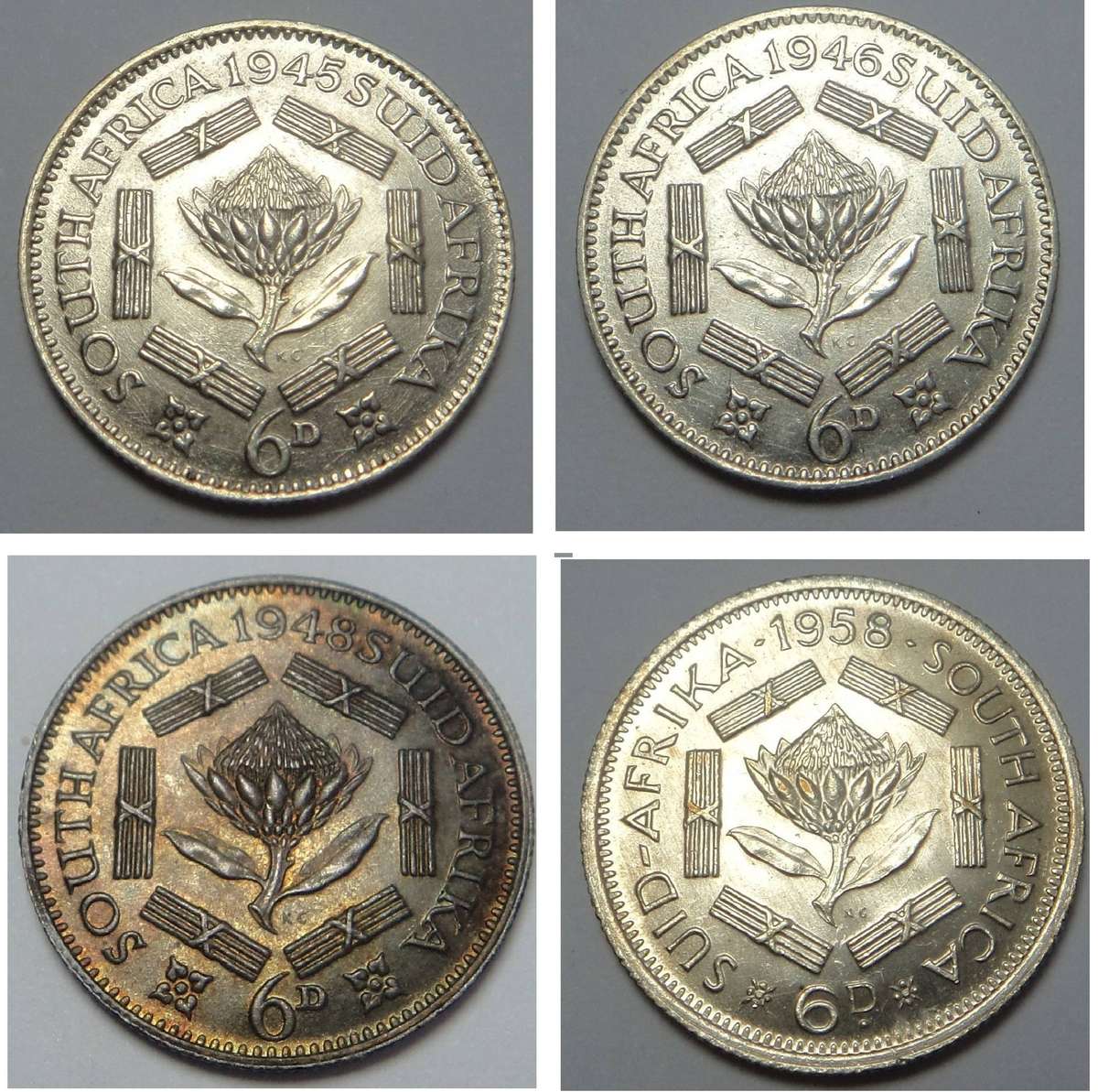 Union of South Africa: Set of 4 high grade Sixpences