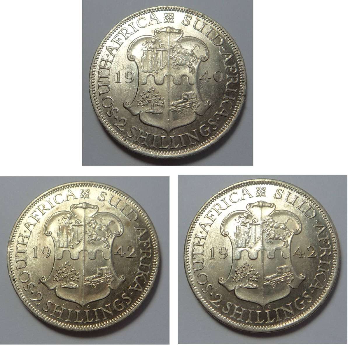 Union of South Africa: Set of 3 high grade 2-Shillings