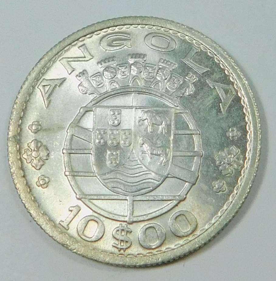 Portuguese Angola Silver 10 Escudos of 1955 (Uncirculated)