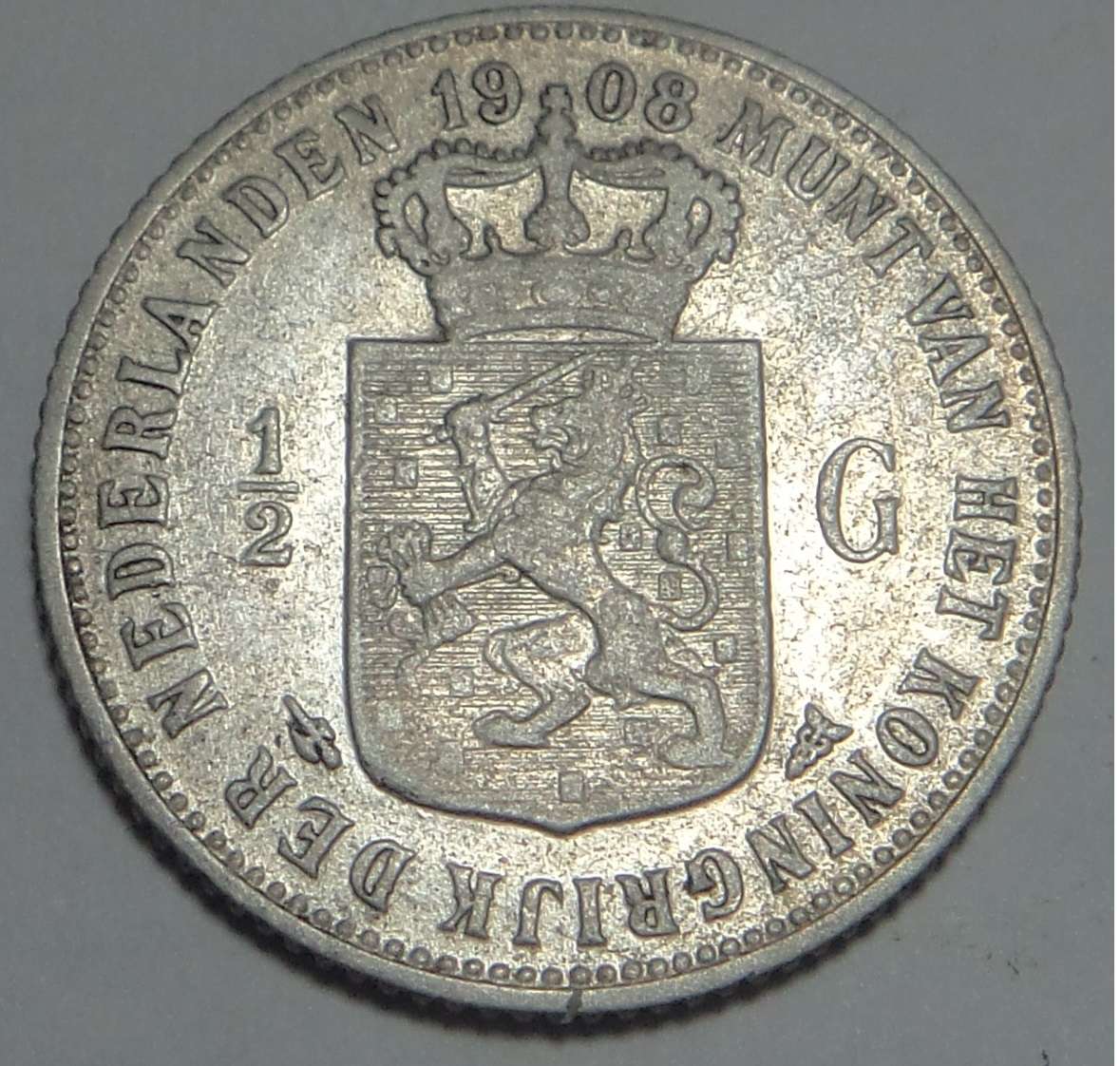 Netherlands (Wilhelmina) Silver Half Gulden of 1908