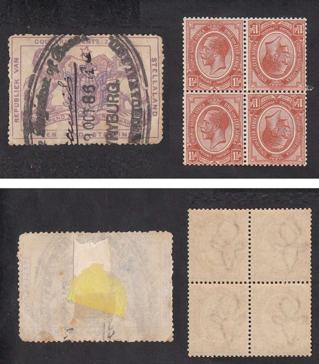 SA Union of SA Tete-Beche Block of 4 of 1913 & Stellaland Een Pond