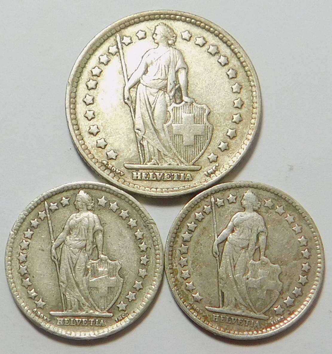 Switzerland Silver Set: 2 x Half Franc & 1 Franc