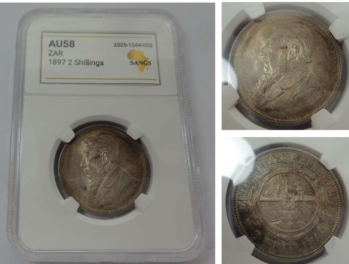 Paul Kruger ZAR 2-Shillings of 1897 (Sangs AU58)