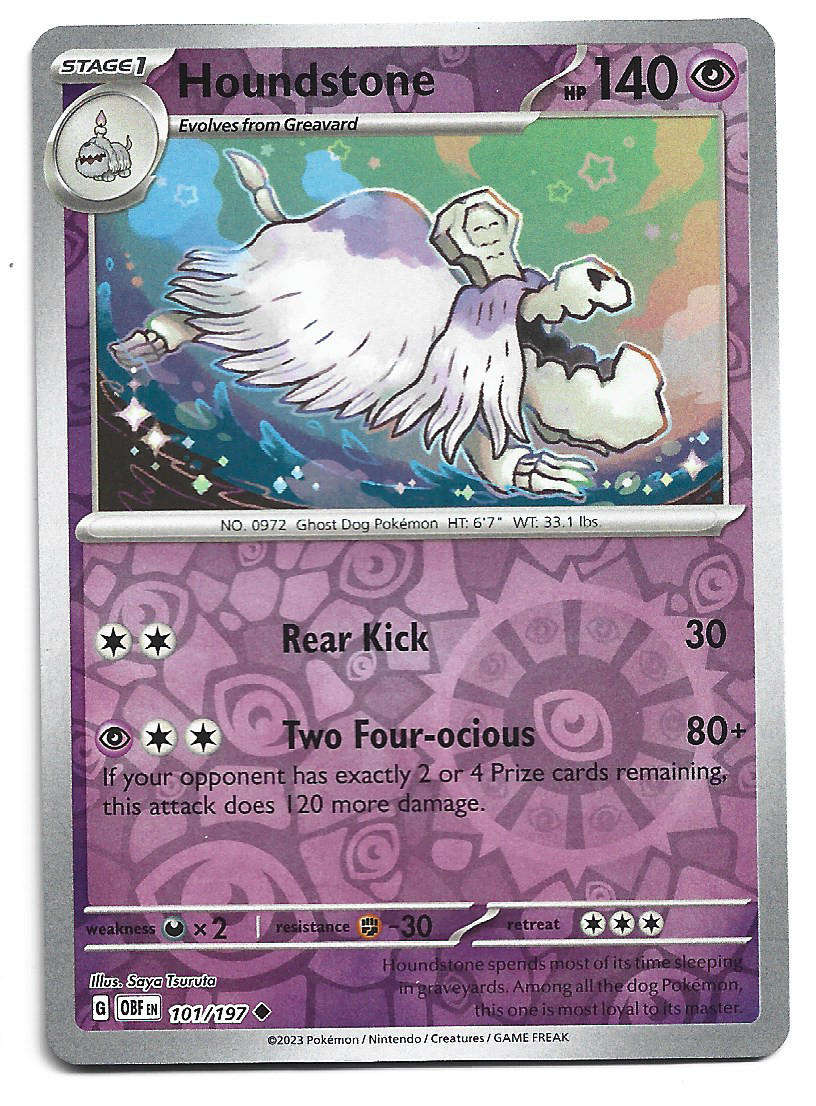 HOUNDSTONE - REVERSE HOLO  101/197  POKEMON TCG OBSIDIAN FLAMES TRADING CARD