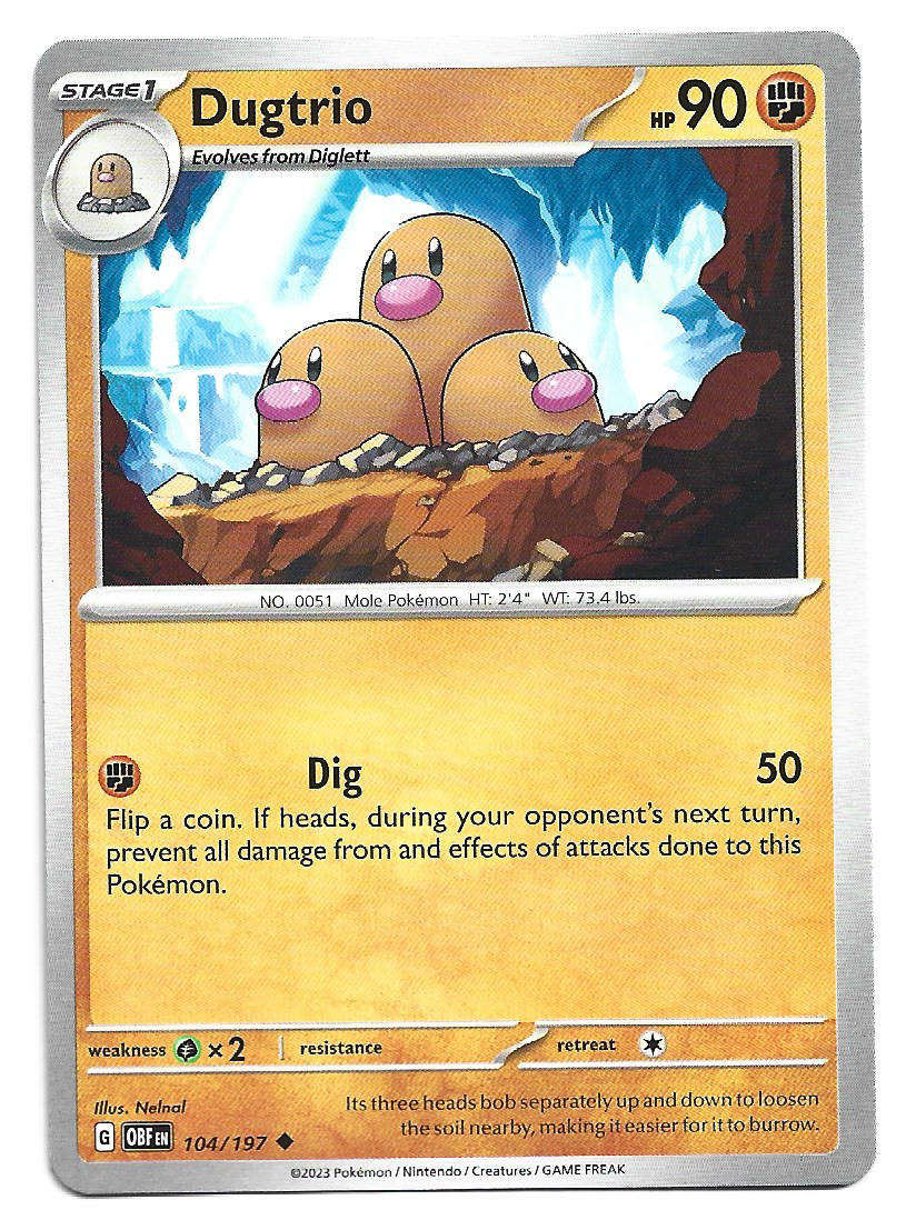 DUGTRIO -  REVERSE HOLO  104/197  POKEMON TCG OBSIDIAN FLAMES TRADING CARD