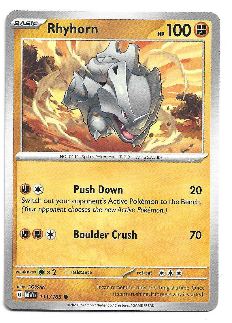 RHYHORN -  COMMON  111/165 POKEMON TCG Scarlet & Violet 151 TRADING CARD
