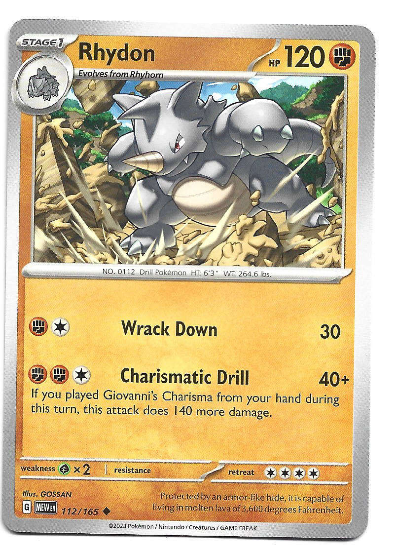 RHYDON -  UNCOMMON  112/165 POKEMON TCG Scarlet & Violet 151 TRADING CARD