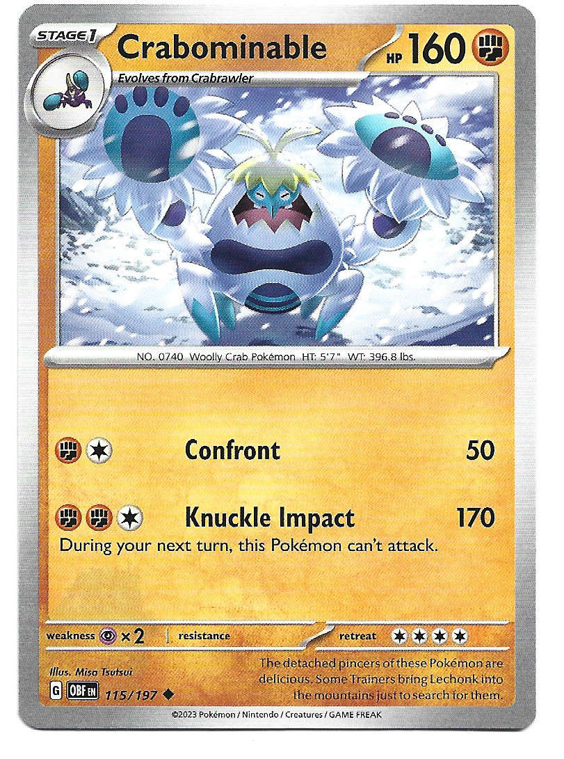 CRABOMINABLE -   POKEMON TCG OBSIDIAN FLAMES COMMON  115/197 TRADING CARD