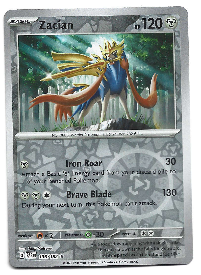 ZACIAN  -   REVERSE HOLO POKEMON PARADOX RIFT   136/182 TRADING CARD