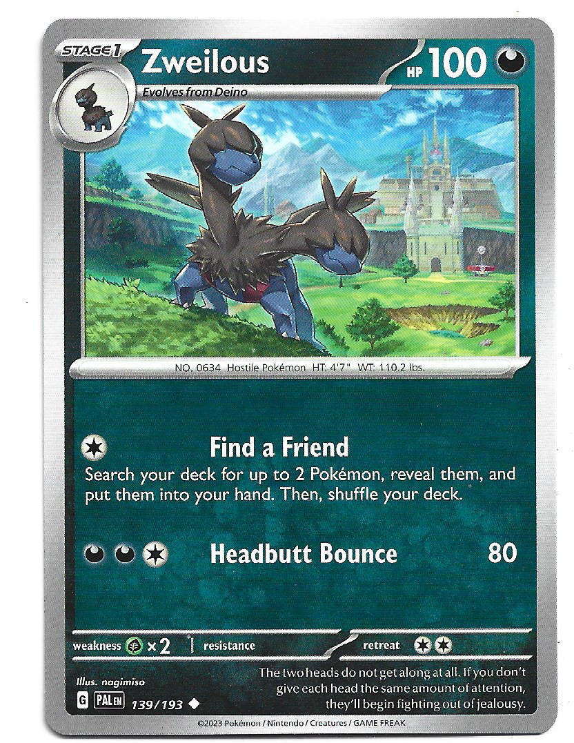 ZWEILOUS - COMMON   139/193 POKEMON TCG PALDEA EVOLVED TRADING CARD