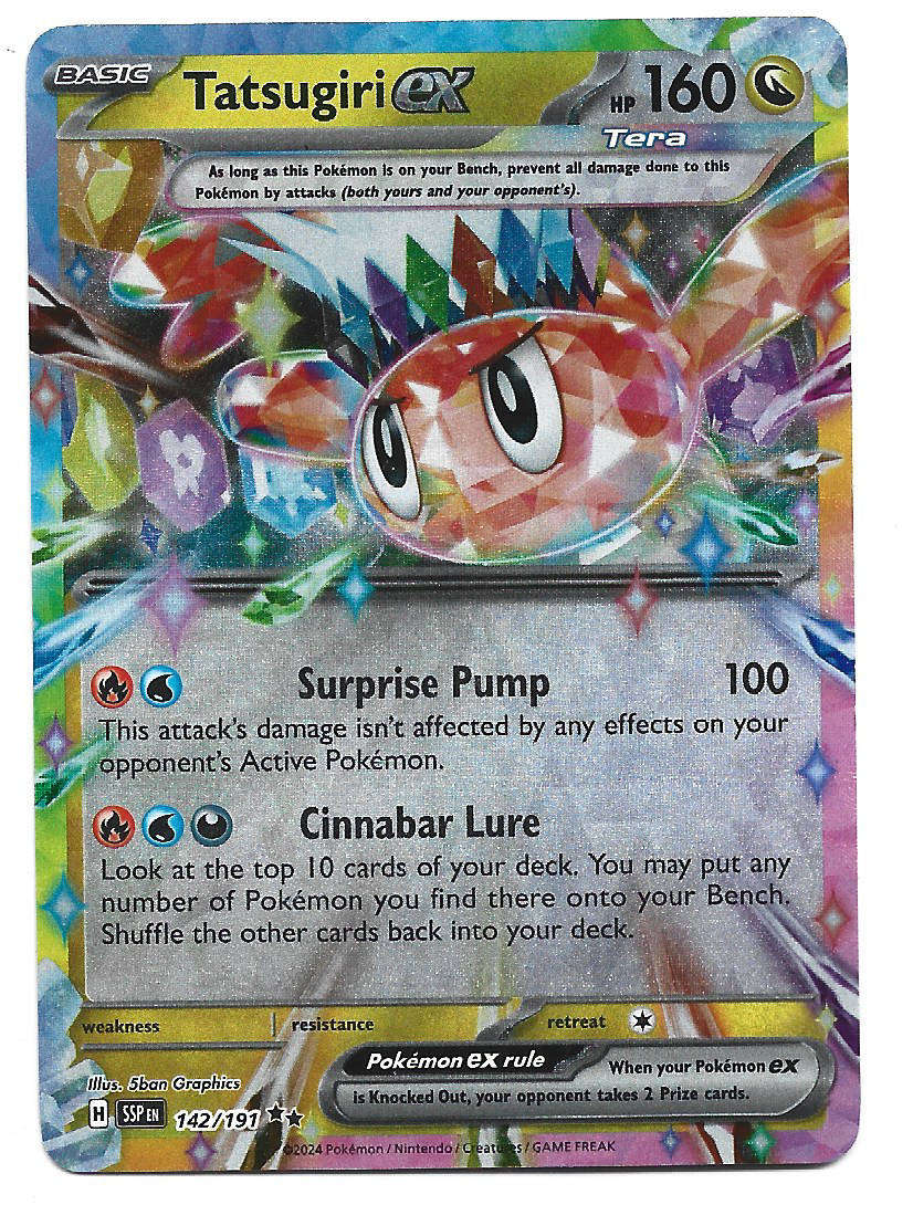 TATSUGIRI EX - HOLO D/RARE  142/191 POKEMON TCG SURGING SPARKS TRADING CARD
