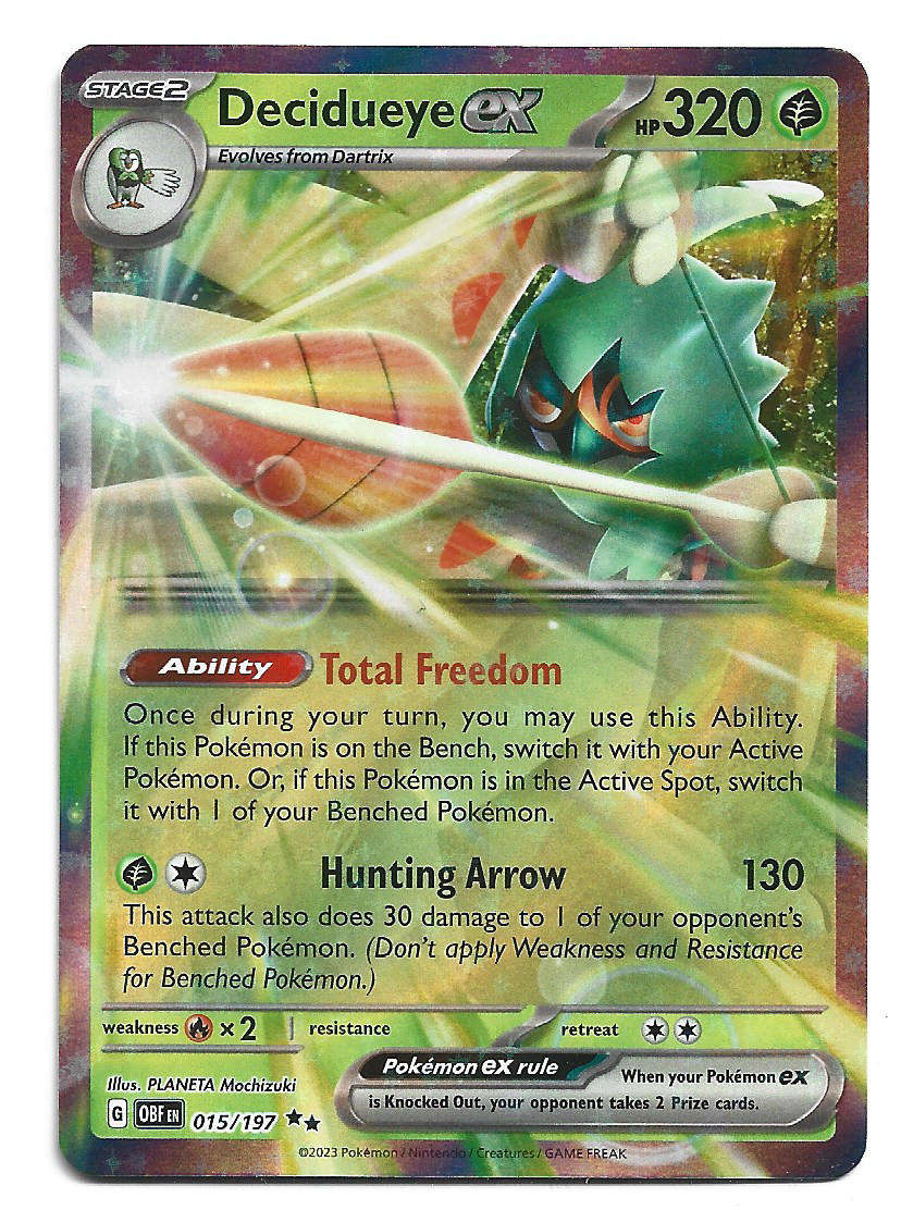 DECIDUEYE EX -  HOLO D/RARE  15/197  POKEMON TCG OBSIDIAN FLAMES TRADING CARD