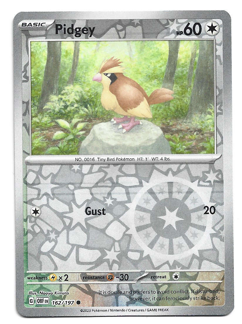 PIDGEY - REVERSE HOLO  162/197  POKEMON TCG OBSIDIAN FLAMES TRADING CARD