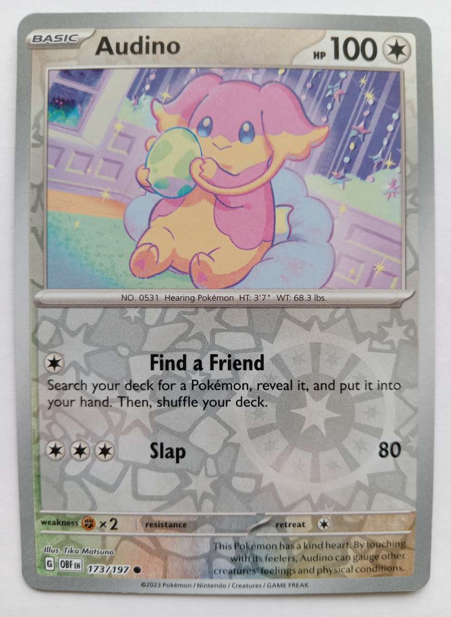 AUDINO - POKEMON NINTENDO OBSIDIAN FLAMES  - REVERSE HOLO TRADING CARD 173/197