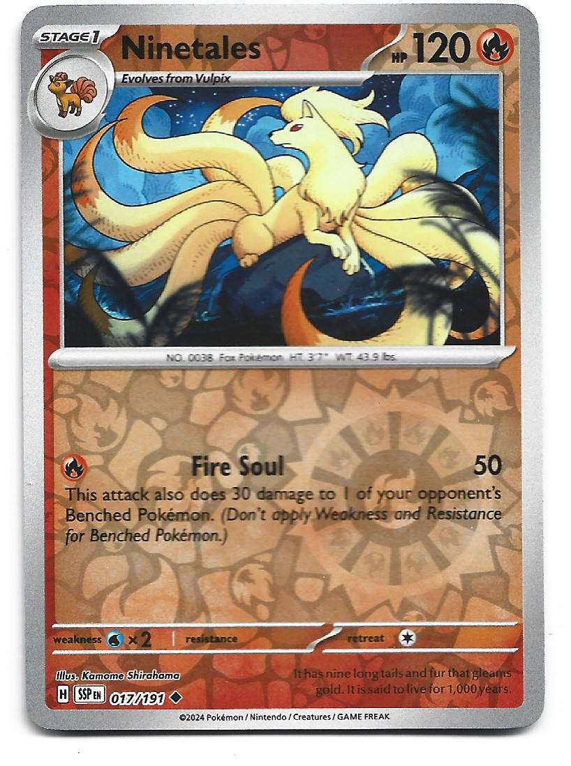 NINETALES -  REVERSE HOLO  17/191 POKEMON TCG SURGING SPARKS TRADING CARD