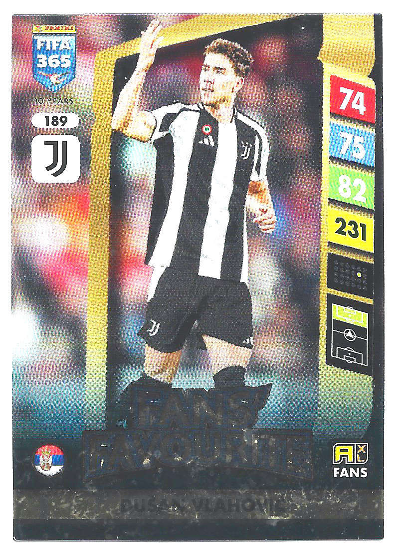 DUSAN VLAHOVIC - PANINI FIFA 365 COLLECTION 2025 - FOIL "FANS FAVOURITE" TRADING CARD 189