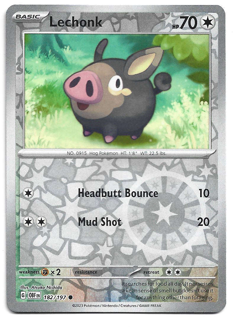 LECHONK -  REVERSE HOLO 182/197 POKEMON TCG S&V  OBSIDIAN FLAMES  TRADING CARD