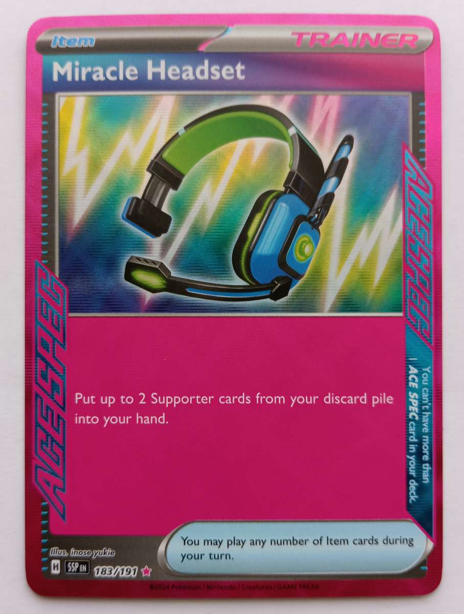 MIRACLE HEADSET - POKEMON TCG SURGING SPARKS  HOLO RARE TRADING CARD 183/191 - MINT