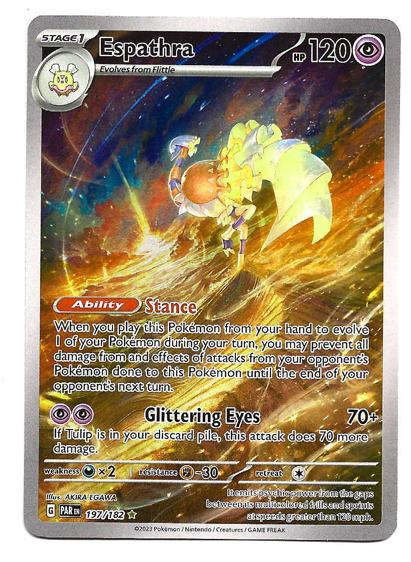 ESPATHRA - FULL ART ILLUSTRATION  197/182 POKEMON TCG PARADOX RIFT TRADING CARD