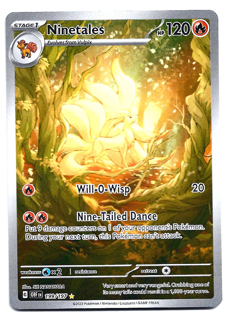 NINETALES -  199/197  FULL ART ILLUSTRATION RARE HOLO POKEMON OBSIDIAN FLAMES TRADING CARD - NM