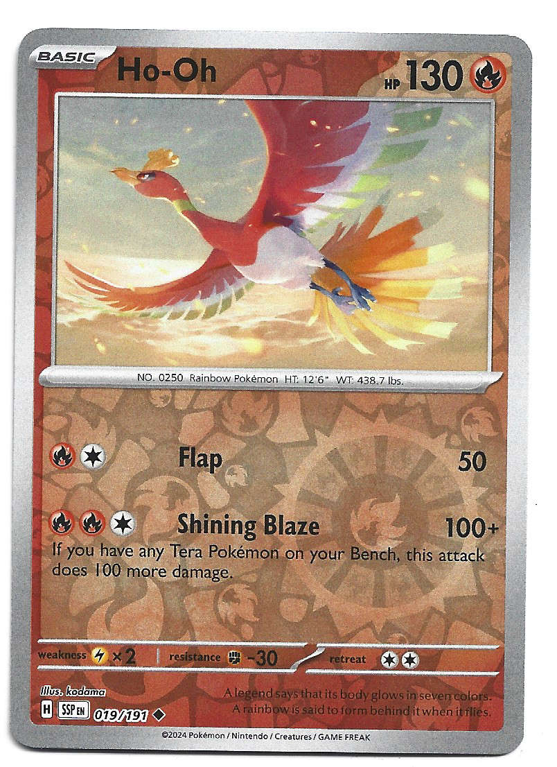 HO-OH  - REVERSE HOLO POKEMON TCG SURGING SPARKS  19/191 TRADING CARD
