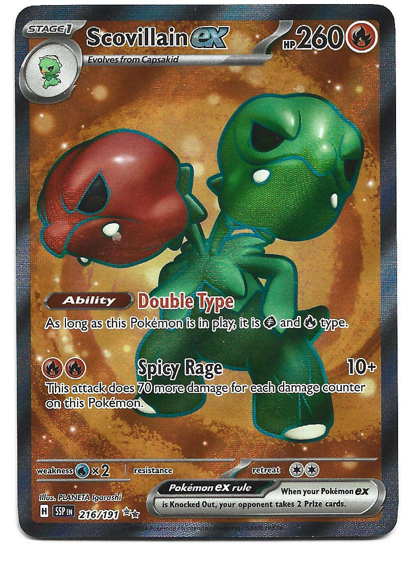SCOVILLAIN EX  - FULL ART ILLUSTRATION HOLO D/RARE  216/191 POKEMON TCG SURGING SPARKS TRADING CARD