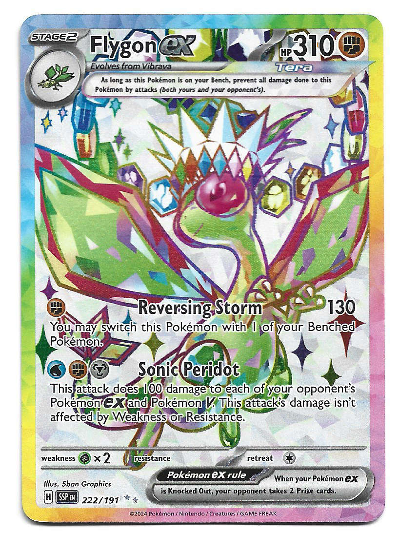 FLYGON EX  - FULL ART ILLUSTRATION HOLO D/RARE  222/191 POKEMON TCG SURGING SPARKS TRADING CARD