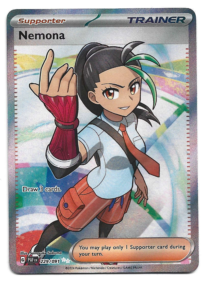 NEMONA  -  FULL ART ILLUSTRATION RARE  229/91 POKEMON TCG PALDEAN FATES  TRADING CARD