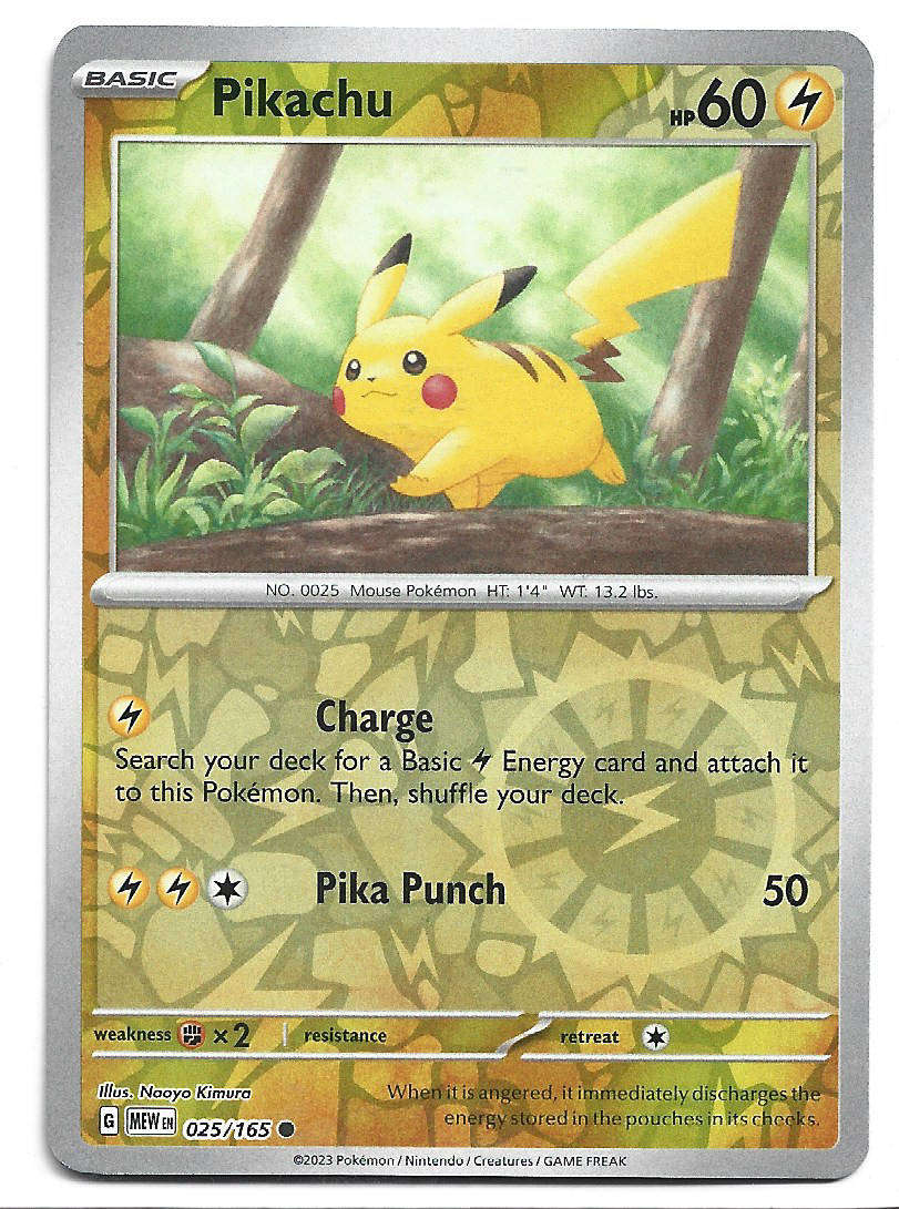 PIKACHU -  REVERSE HOLO  25/165 POKEMON TCG Scarlet & Violet 151 TRADING CARD