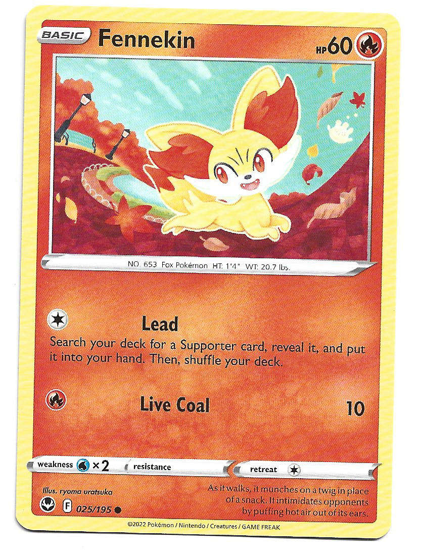 FENNEKIN - COMMON  25/195  POKEMON TCG SILVER TEMPEST TRADING CARD