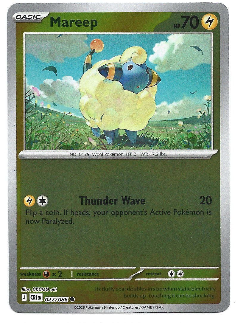 MAREEP - REVERSE HOLO  27/86 POKEMON TCG ME CHAOS RISING TRADING CARD