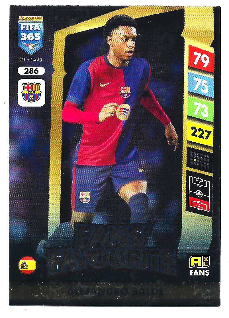 ALEJANDRO BALDE - PANINI FIFA 365 COLLECTION 2025 - FOIL "FANS FAVOURITE" TRADING CARD 286