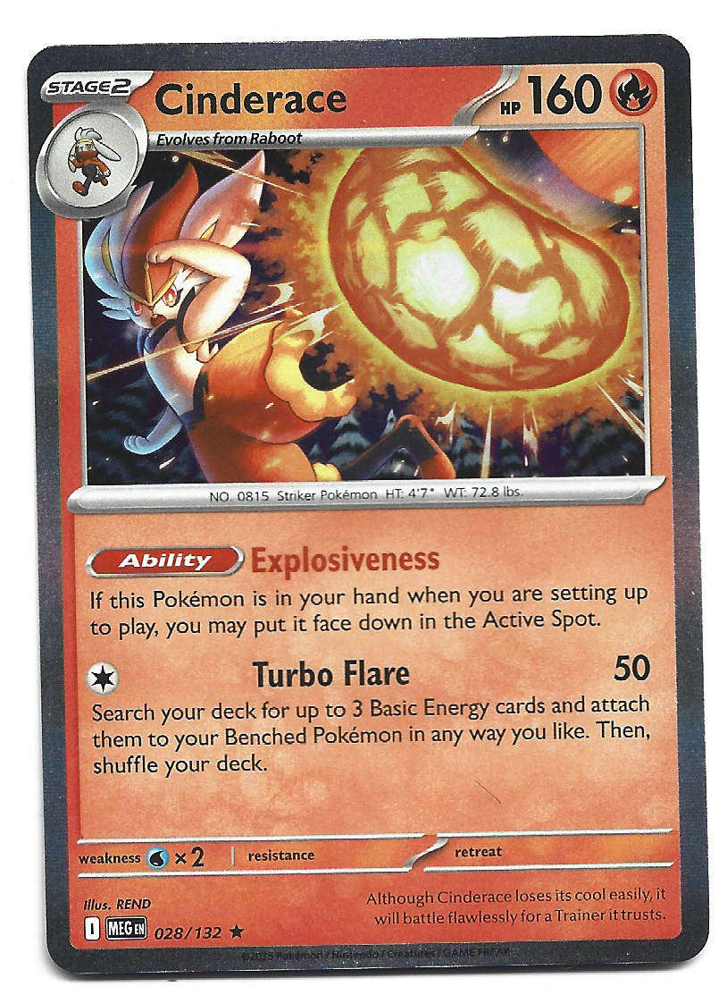 CINDERACE - HOLO RARE  28/132 POKEMON TCG MEGA EVOLUTION TRADING CARD