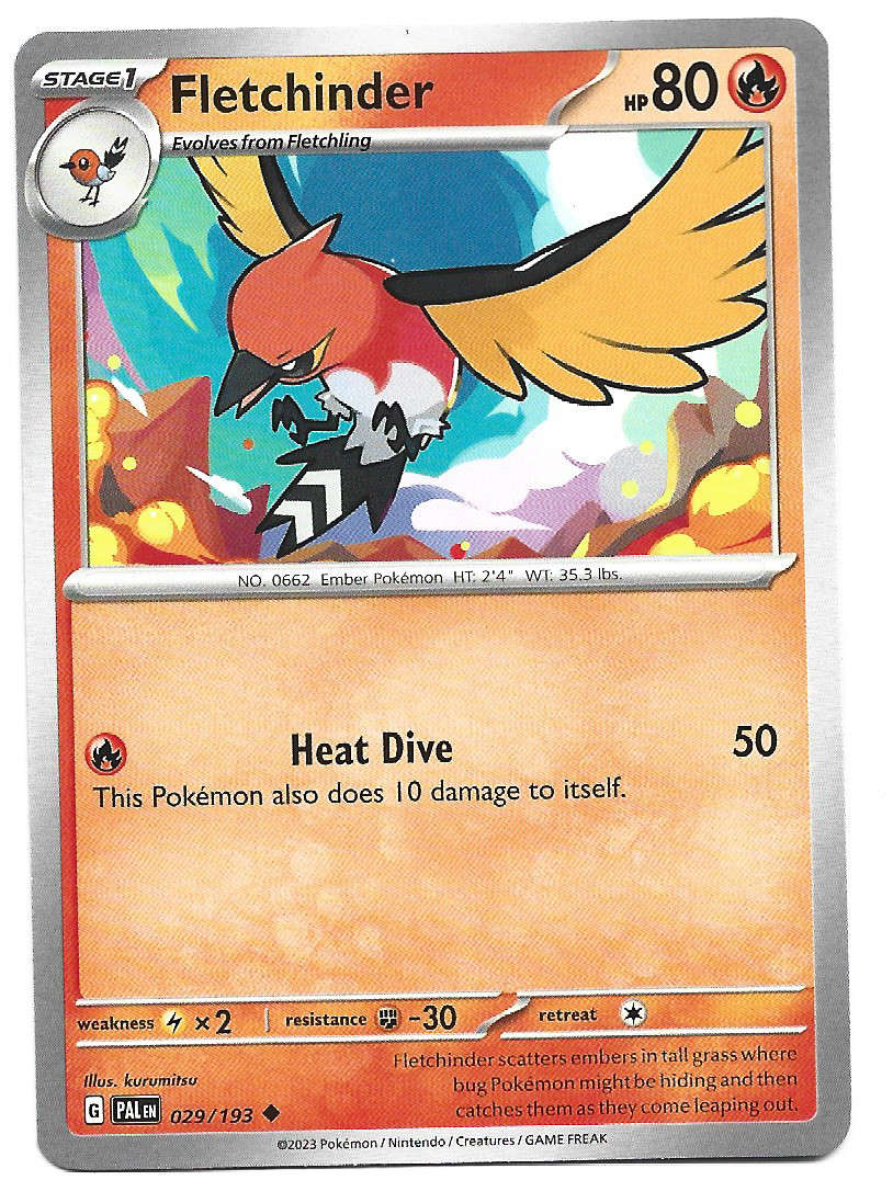 POKEMON CARD - FLETCHINDER  29/193 COMMON PALDEA EVOLVED 2023 TRADING CARD - MINT