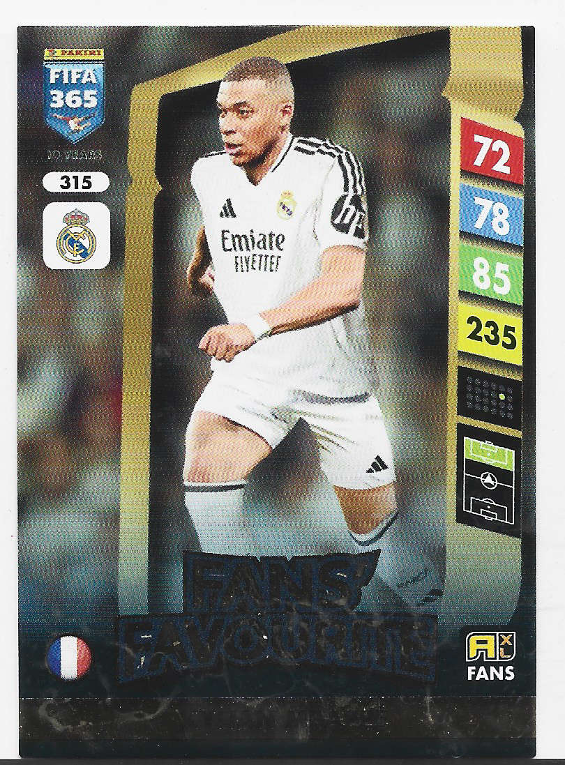 KYLIAN MBAPPE - PANINI FIFA 365 COLLECTION 2025 - FOIL "FANS FAVOURITE" TRADING CARD 315