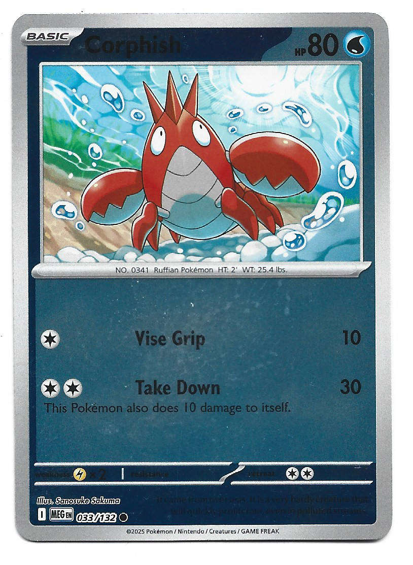 CORPHISH - REVERSE HOLO  33/132 POKEMON TCG MEGA EVOLUTION TRADING CARD