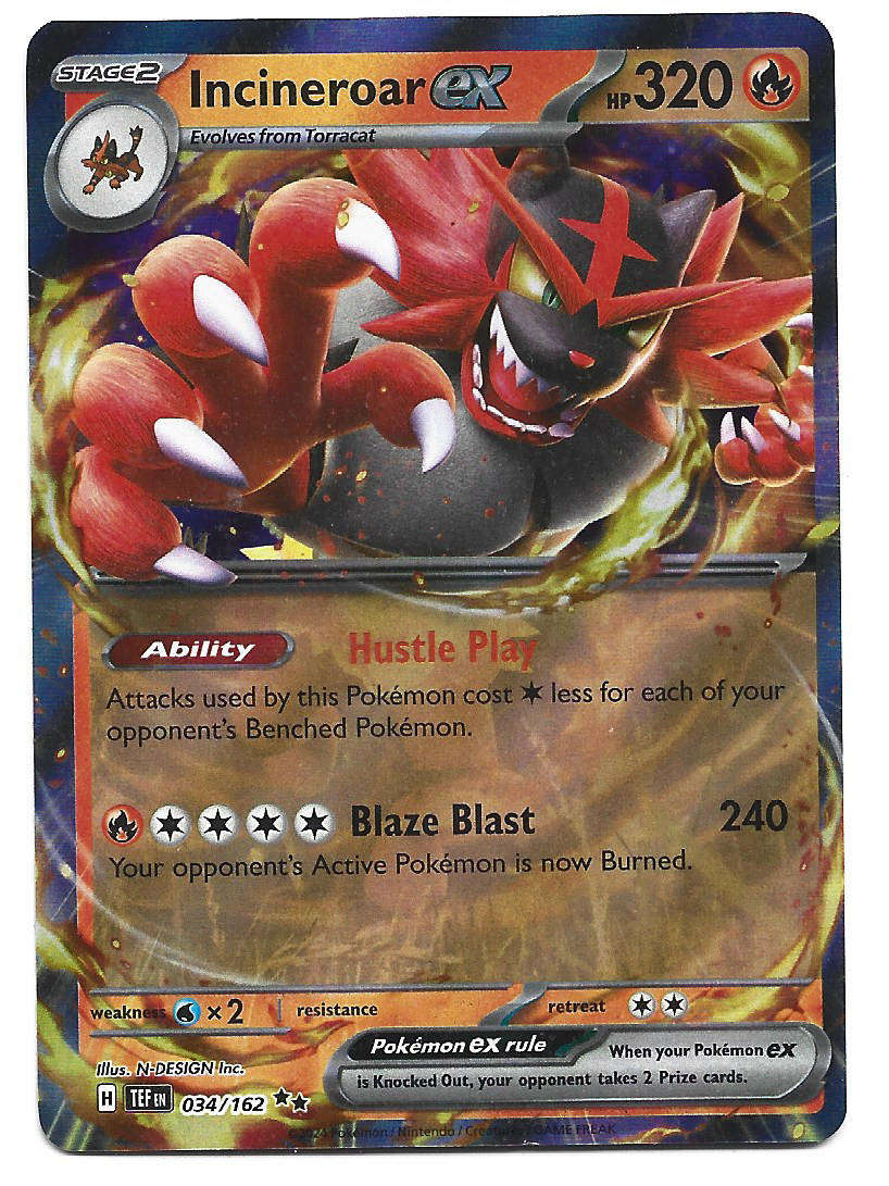 INCINEROAR EX - HOLO D/RARE  34/162 POKEMON TCG TEMPORAL FORCES TRADING CARD
